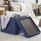 Pouf Contenitore Quadrato Pieghevole da 15" con Coperchio/Vassoio Reversibile – Lino Capitonnè, Multiuso
