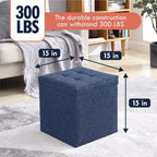 Pouf Contenitore Quadrato Pieghevole da 15" con Coperchio/Vassoio Reversibile – Lino Capitonnè, Multiuso