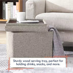 Pouf Contenitore Quadrato Pieghevole da 15" con Coperchio/Vassoio Reversibile – Lino Capitonnè, Multiuso