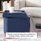 Pouf Contenitore Quadrato Pieghevole da 15" con Coperchio/Vassoio Reversibile – Lino Capitonnè, Multiuso