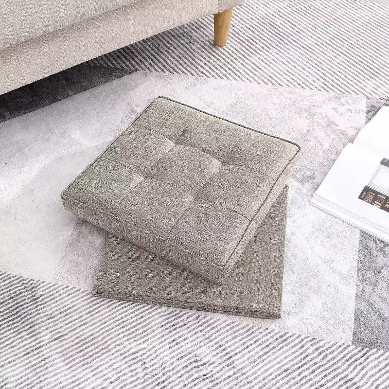 Pouf Contenitore Quadrato Pieghevole da 15" con Coperchio/Vassoio Reversibile – Lino Capitonnè, Multiuso