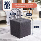 Pouf Contenitore Quadrato Pieghevole da 15" con Coperchio/Vassoio Reversibile – Lino Capitonnè, Multiuso