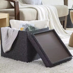 Pouf Contenitore Quadrato Pieghevole da 15" con Coperchio/Vassoio Reversibile – Lino Capitonnè, Multiuso