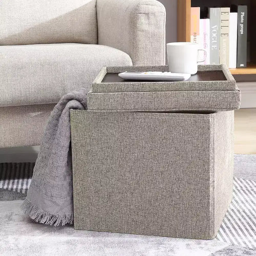 Ornavo Home Collapsible 15 Inch Square Storage Ottoman with Reversible Tray Lid
