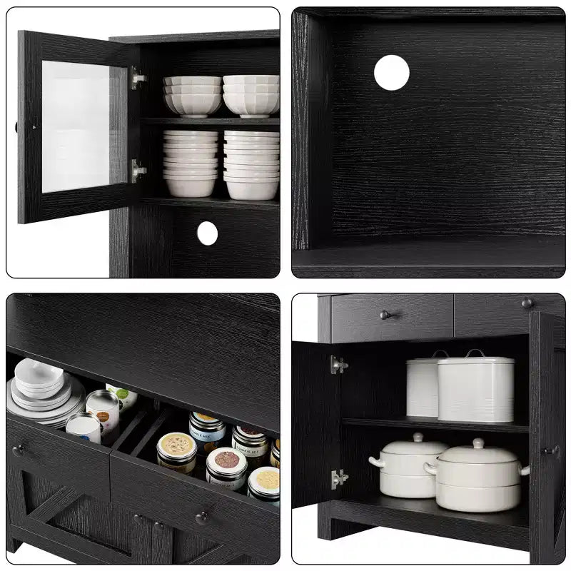Dispensa da cucina con supporto per microonde - Credenza contenitore indipendente con 4 ante e ripiani regolabili