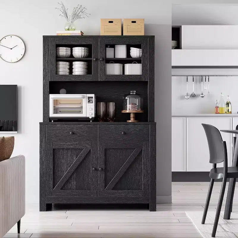 Dispensa da cucina con supporto per microonde - Credenza contenitore indipendente con 4 ante e ripiani regolabili