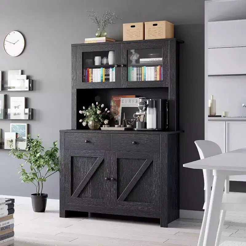 Dispensa da cucina con supporto per microonde - Credenza contenitore indipendente con 4 ante e ripiani regolabili