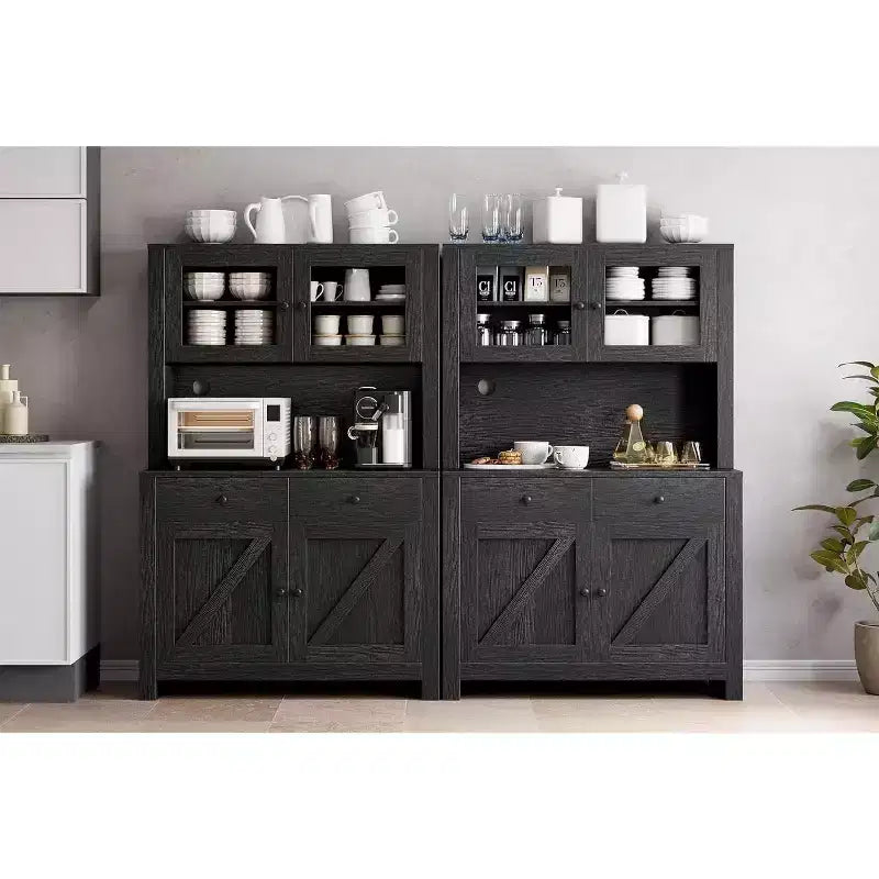 Dispensa da cucina con supporto per microonde - Credenza contenitore indipendente con 4 ante e ripiani regolabili