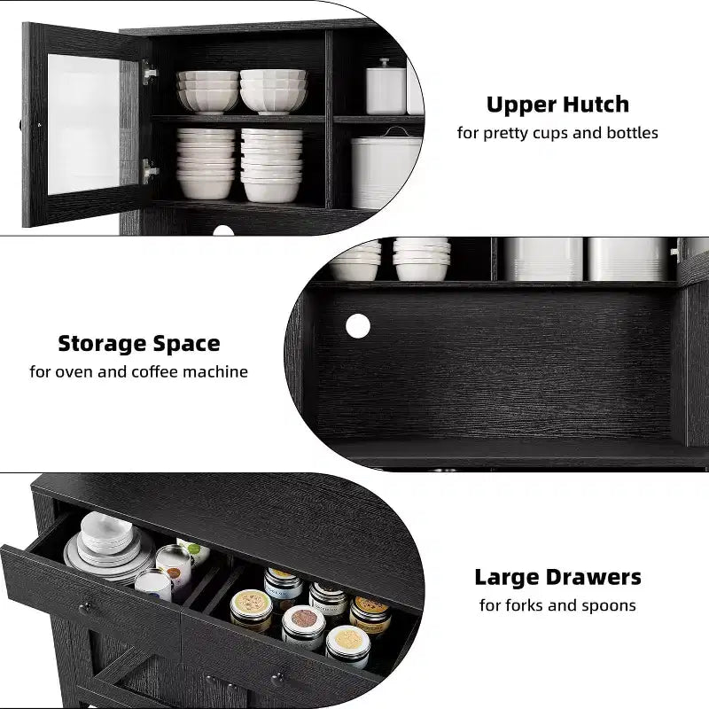 Dispensa da cucina con supporto per microonde - Credenza contenitore indipendente con 4 ante e ripiani regolabili