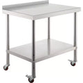 VEVOR Stainless Steel Prep Table, 36 x 24 x 35 Inch, 440lbs Load Capacity Heavy Duty Metal Worktable with Backsplash Adjustable Undershelf, Silver