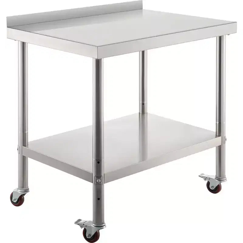 VEVOR Stainless Steel Prep Table, 36 x 24 x 35 Inch, 440lbs Load Capacity Heavy Duty Metal Worktable with Backsplash Adjustable Undershelf, Silver