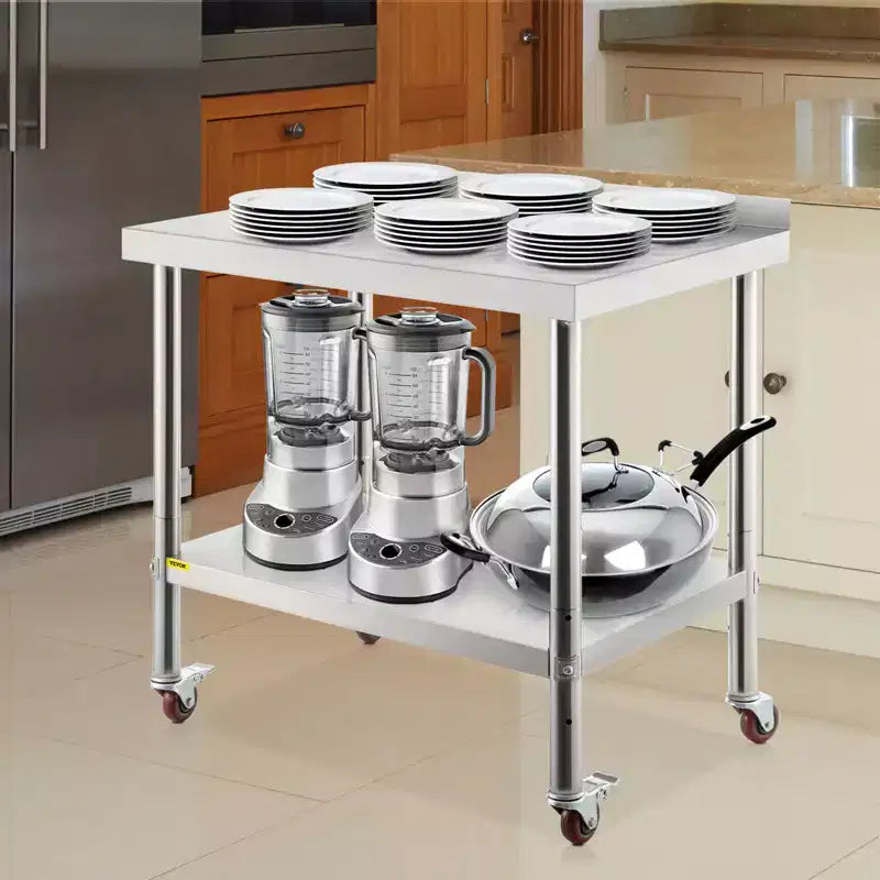 Tavolo da preparazione in acciaio inossidabile 36"x24" – Capacità 200 kg, Paraspruzzi, Ripiano regolabile, Ruote