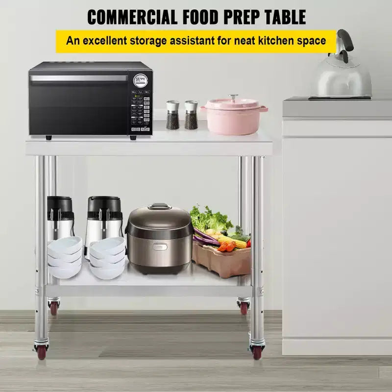 Tavolo da preparazione in acciaio inossidabile 36"x24" – Capacità 200 kg, Paraspruzzi, Ripiano regolabile, Ruote