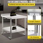 Tavolo da preparazione in acciaio inossidabile 36"x24" – Capacità 200 kg, Paraspruzzi, Ripiano regolabile, Ruote