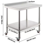 Tavolo da preparazione in acciaio inossidabile 36"x24" – Capacità 200 kg, Paraspruzzi, Ripiano regolabile, Ruote
