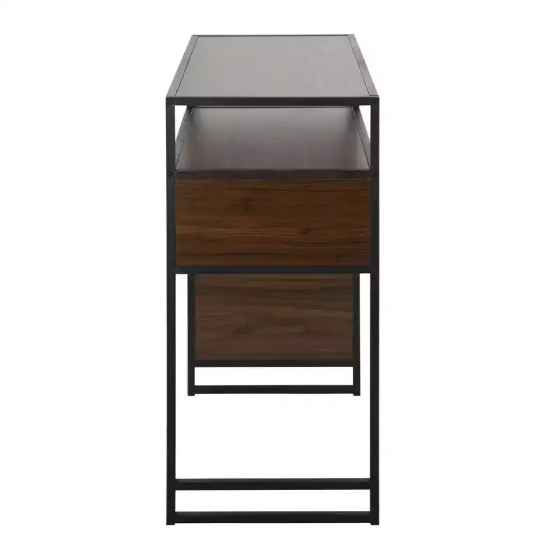 Tavolo da pranzo stile rustico altezza bar con vano contenitore – Piano in legno, Struttura in metallo nero, 43,25"W