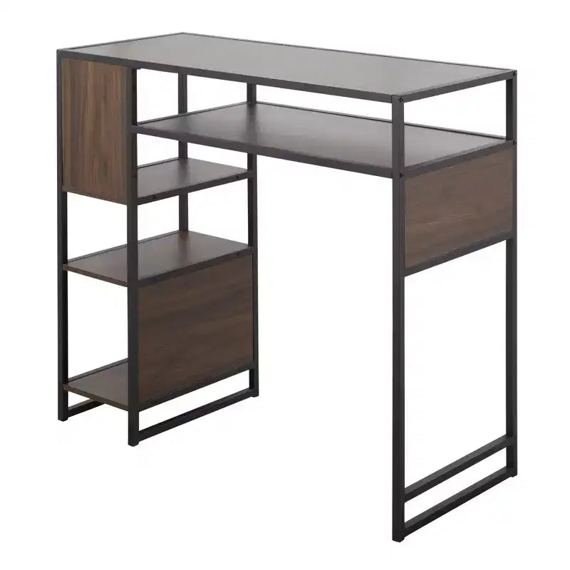 Tavolo da pranzo stile rustico altezza bar con vano contenitore – Piano in legno, Struttura in metallo nero, 43,25"W