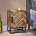 GDFStudio Markson Boho Handmade Wooden Nightstand with Iron Base