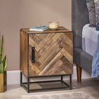 GDFStudio Markson Boho Handmade Wooden Nightstand with Iron Base