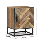 Comodino Boho fatto a mano in legno riciclato – Base in ferro, design a doghe a zig-zag, 57,7 cm H