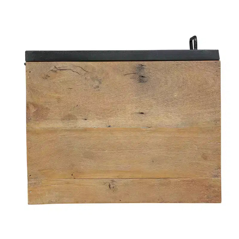 Comodino Boho fatto a mano in legno riciclato – Base in ferro, design a doghe a zig-zag, 57,7 cm H