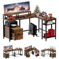 L-Shaped Desk Computer Desk - with Power Strip, Reversible Gaming Workstation, Monitor Stands, Adjustable Shelf & File Drawer