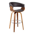 30" Julyssa Mid-Century Swivel Barstool: Faux Leather & Walnut Wood - Armen Living