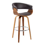 30" Julyssa Mid-Century Swivel Barstool: Faux Leather & Walnut Wood - Armen Living