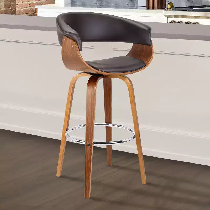 Sgabello da bar girevole da 76 cm in stile Mid-Century – Similpelle, gambe in legno di noce, capacità di 113 kg