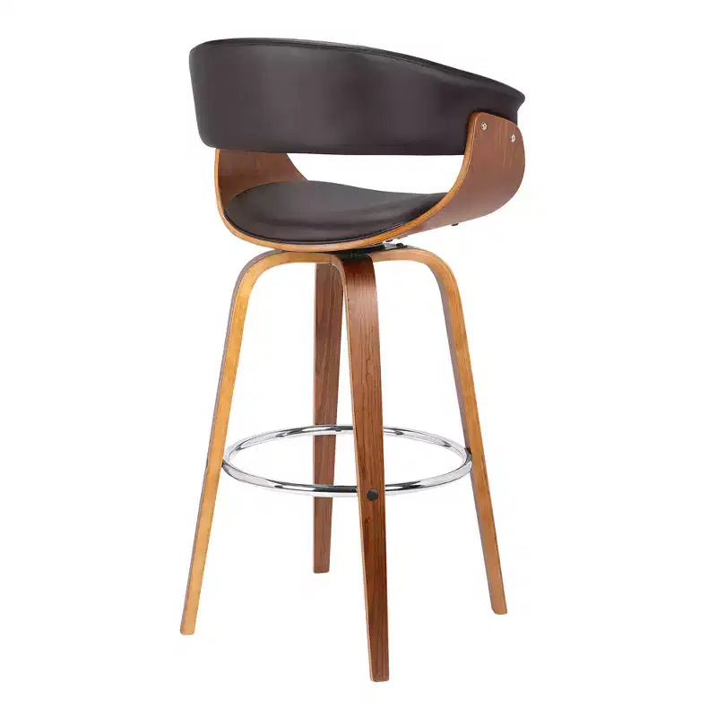 Sgabello da bar girevole da 76 cm in stile Mid-Century – Similpelle, gambe in legno di noce, capacità di 113 kg
