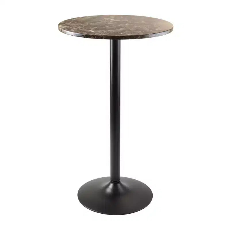 Cora Round Bar High Table Faux Marble Top Metal/Black - Winsome: Modern Pedestal Base, Seats 2