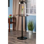 Tavolo rotondo con ripiano in finto marmo, altezza bar – Base a piedistallo in metallo nero, 59,99 cm L, 2 posti