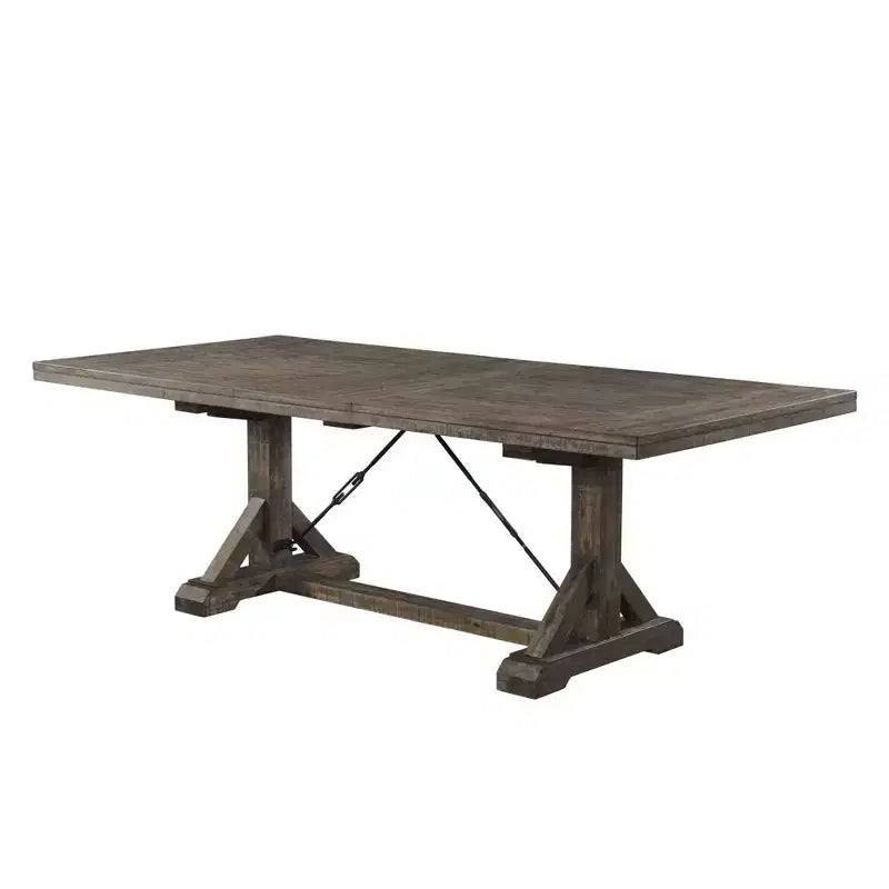 Tavolo da pranzo estensibile con gambe a cavalletto – Noce scuro, 6 posti, prolunga rimovibile, 183-229 cm