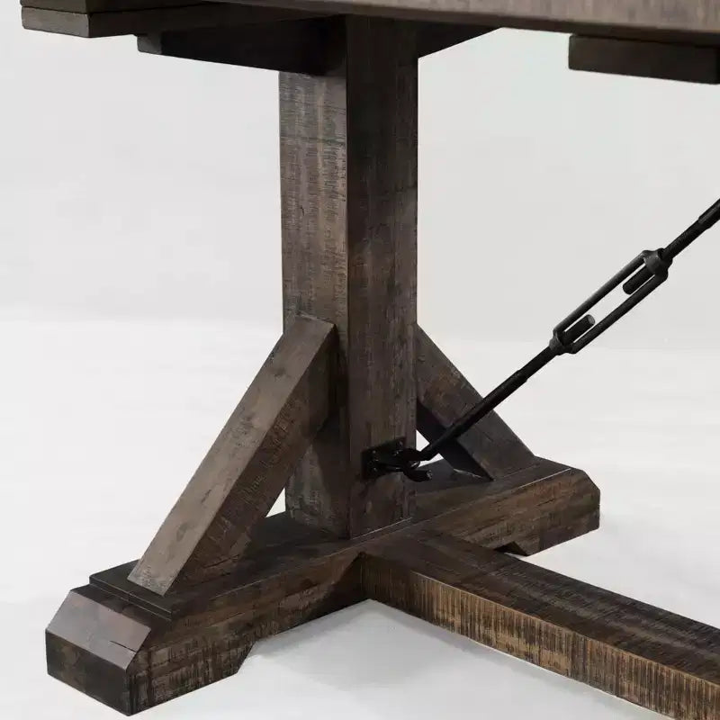 Tavolo da pranzo estensibile con gambe a cavalletto – Noce scuro, 6 posti, prolunga rimovibile, 183-229 cm