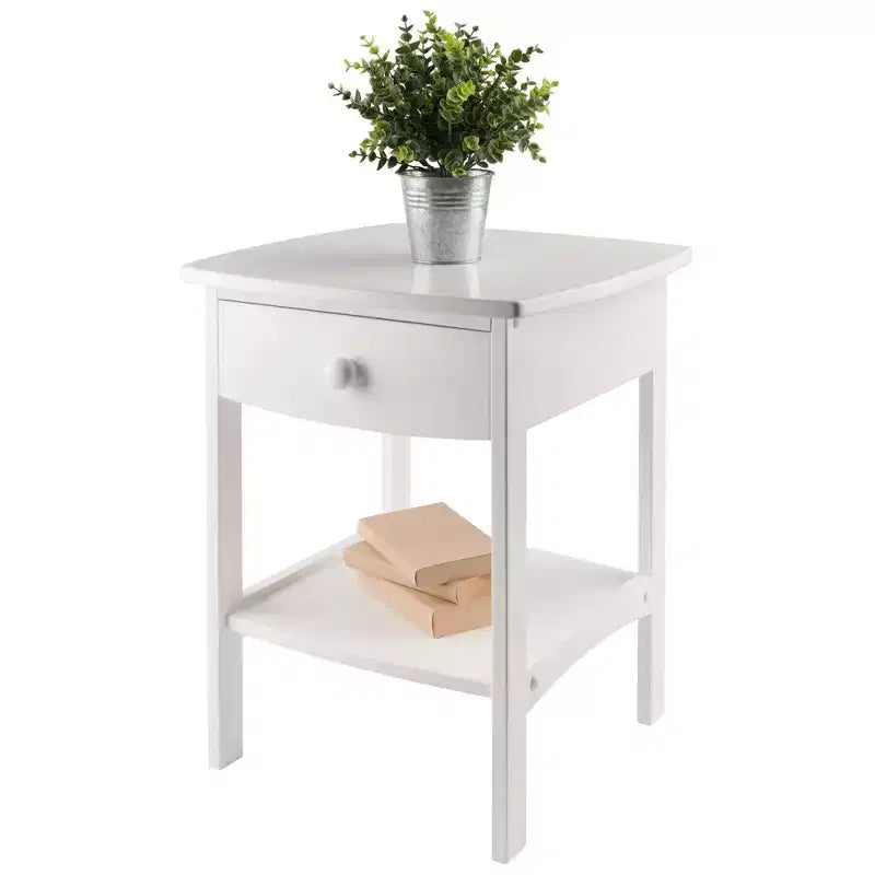 Comodino quadrato bianco di design – 1 cassetto, ripiano aperto, legno composito, 56 cm H