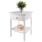Comodino quadrato bianco di design – 1 cassetto, ripiano aperto, legno composito, 56 cm H