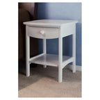 Comodino quadrato bianco di design – 1 cassetto, ripiano aperto, legno composito, 56 cm H