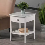 Comodino quadrato bianco di design – 1 cassetto, ripiano aperto, legno composito, 56 cm H