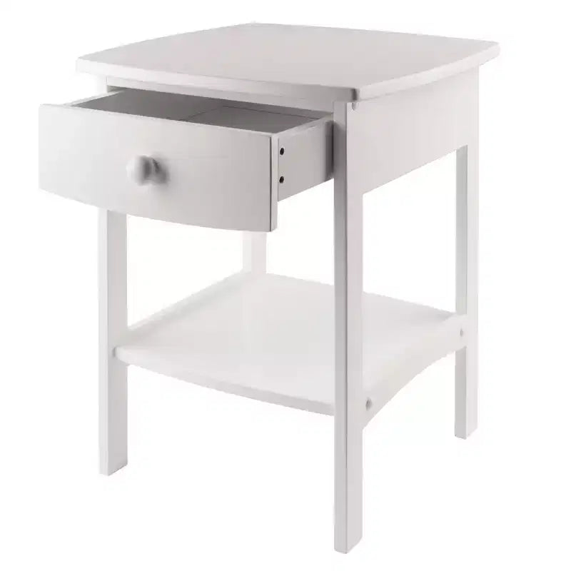 Comodino quadrato bianco di design – 1 cassetto, ripiano aperto, legno composito, 56 cm H
