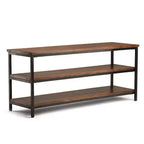 Rhonda Solid Mango Wood TV Stand for TVs up to 66" Dark Cognac Brown - WyndenHall: Industrial Style, Open Shelves, Metal Base
