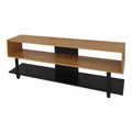 Flora Home Creek with Solid American TV Stand for TVs up to 65" Natural Cherry/Black: Mid-Century Media Console with Open Shelves