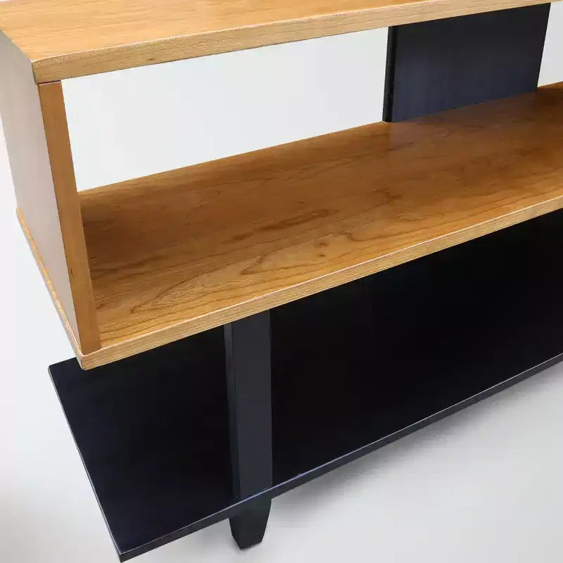 Mobile TV in legno massello di ciliegio da 62" per TV fino a 65" – Metà secolo, 2 ripiani aperti, naturale/nero
