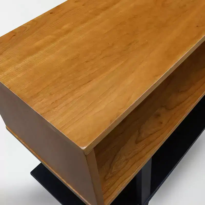 Mobile TV in legno massello di ciliegio da 62" per TV fino a 65" – Metà secolo, 2 ripiani aperti, naturale/nero