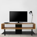 Mobile TV in legno massello di ciliegio da 62" per TV fino a 65" – Metà secolo, 2 ripiani aperti, naturale/nero