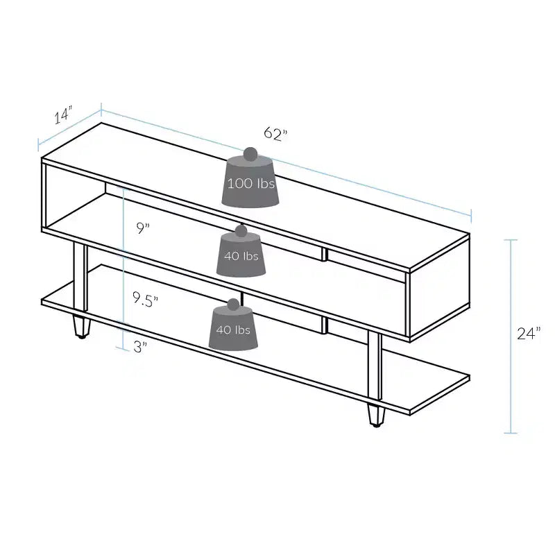 Mobile TV in legno massello di ciliegio da 62" per TV fino a 65" – Metà secolo, 2 ripiani aperti, naturale/nero