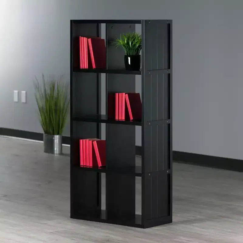 Libreria portaoggetti a cubo nera da 53" 4x2 – 8 scomparti, MDF, ferramenta antiribaltamento