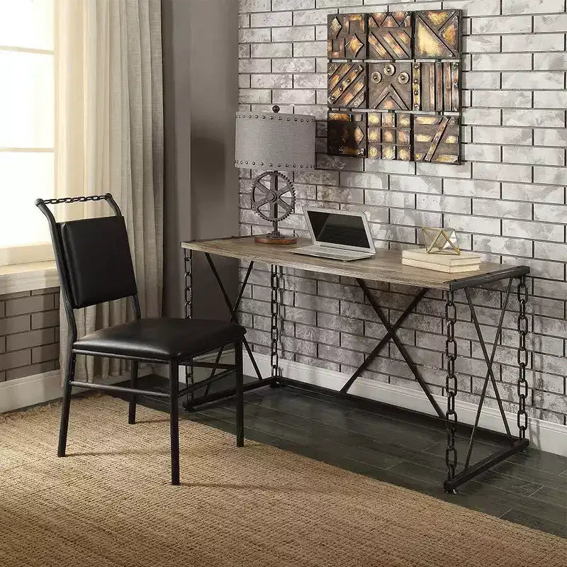 Scrivania in rovere rustico e nero antico – Struttura in metallo, 122 cm larghezza, Ufficio domestico industriale