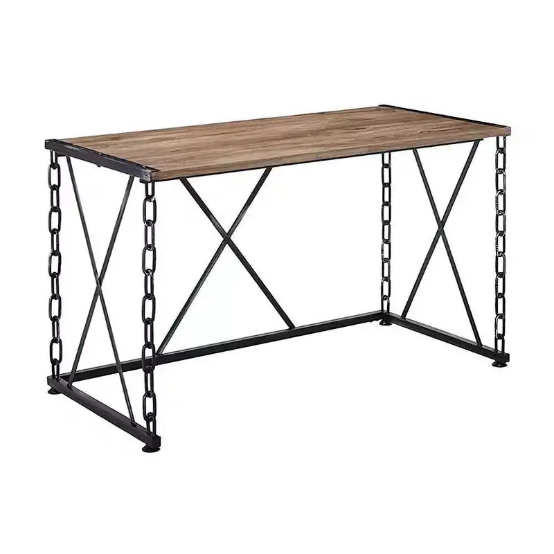 Scrivania in rovere rustico e nero antico – Struttura in metallo, 122 cm larghezza, Ufficio domestico industriale