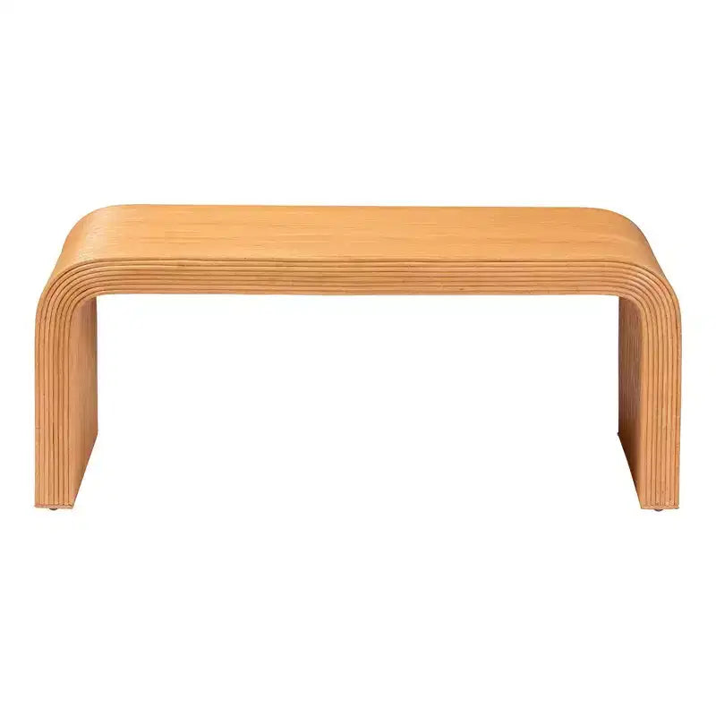 Tavolino da caffè in rattan scanalato – Miele Chiaro, Struttura in Mogano, Silhouette a Cascata, 44,5"L