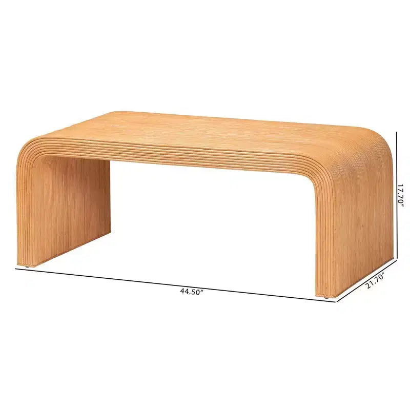 Tavolino da caffè in rattan scanalato – Miele Chiaro, Struttura in Mogano, Silhouette a Cascata, 44,5"L